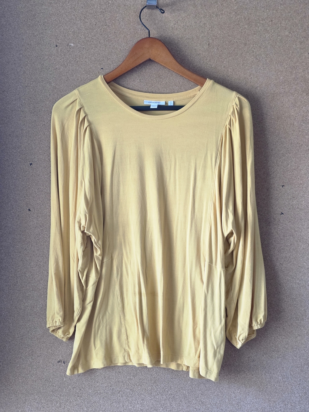 Chico's Touch of Cool Yellow Balloon Sleeve Seamed Tee Top 2 L